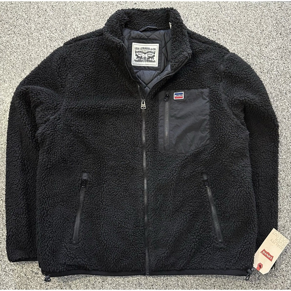 Levi's Jacket Mens XL Black All Over Sherpa Fleece Quilted Lined Mock Neck